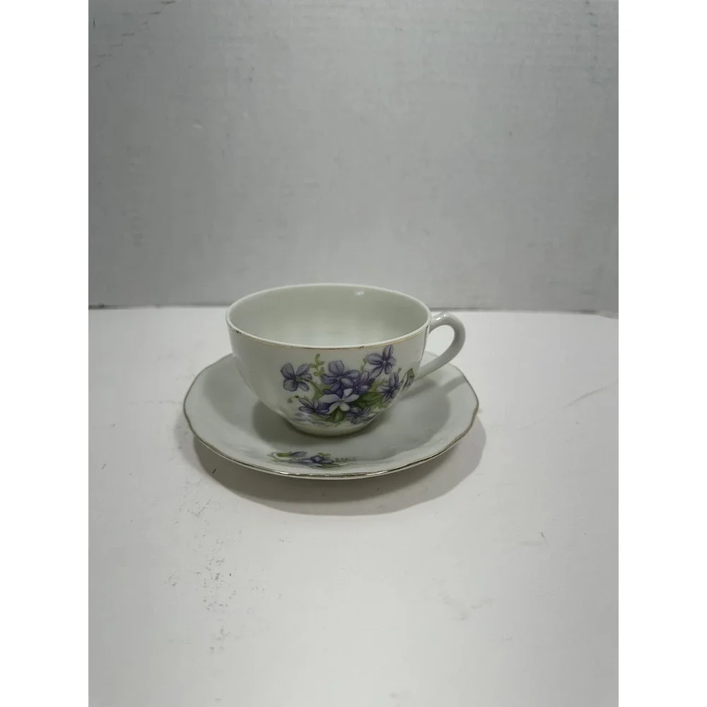 NIPPON YOKO BOEKI CO VINTAGE Purple Violet PORCELAIN TEA CUP & Plate Saucer RARE